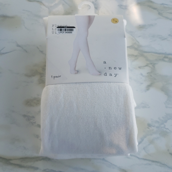 Fleece Lined Tights, Ivory Small Medium